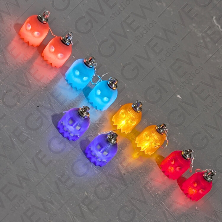 PacMan Ghost LED Light Up Earrings